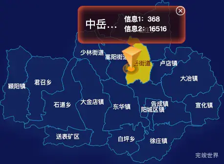 echarts郑州市登封市geoJson地图点击弹出自定义弹窗